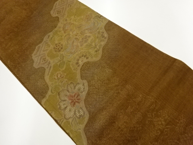 JAPANESE FUKURO OBI / TSUMUGI / EMBROIDERY / MICHINAGADORI